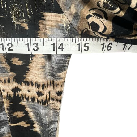 Parker Mini Dress XS Black Gray Tan Gold Abstract Stretch Bell Sleeve Boho Chic - Picture 8 of 14